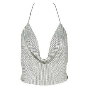 Glam Silver Chain Cowl Neck Crop Cami